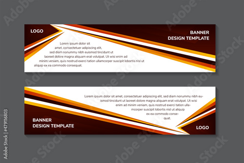 Set of abstract geometric banner template. Horizontal layout combined with orange and brown gradient design on elements. White background with modern style.