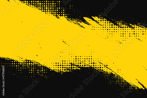 Yellow and black backdrop with dot halftone pattern element. Abstract brush grunge background. retro comic concept for your graphic design, banner or poster. Vector illustration.