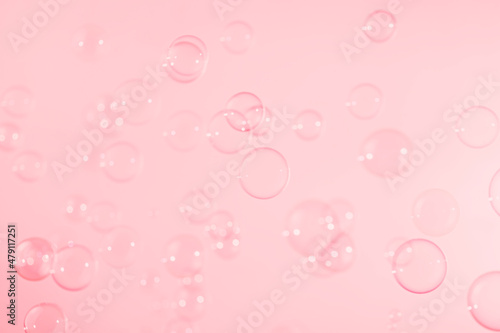 Beautiful Transparent Pink Soap Bubbles on White Background 