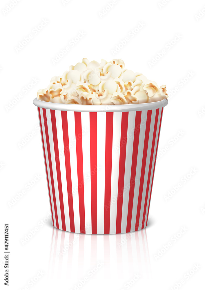 3d realistic icon. Popcorn stripped box. Isolated on white background. 3d realistic icon. Popcorn stripped box. Isolated on white background.