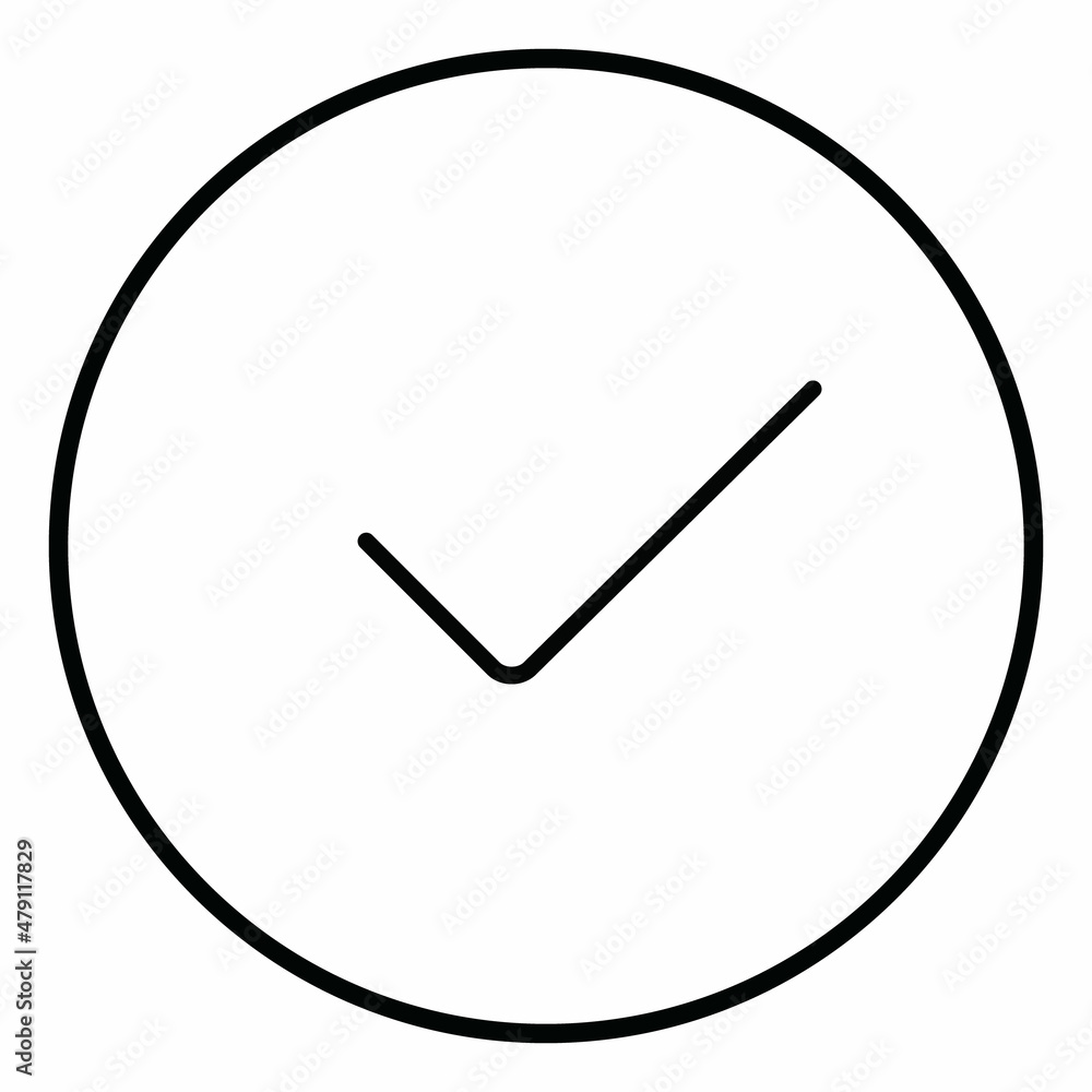 Check line icon inside circle, positive mark, black outline, line icons. Check line icon inside circle, positive mark, black outline, line icons.