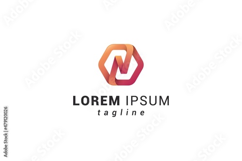 Letter N creative 3d hexagonal red colour modern business logo 