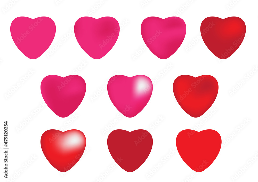 Red and Pink Heart Collection Isolated on white Background