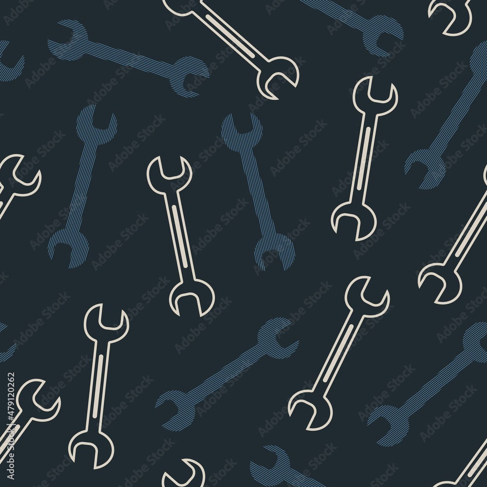 Naklejka premium Professional Fixing with Open End Wrench Tools Vector Graphic Seamless Pattern