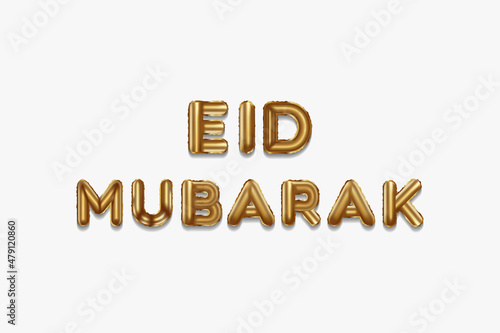 eid mubarak written with golden foil balloons. eid mubarak lettering realistic gold balloons