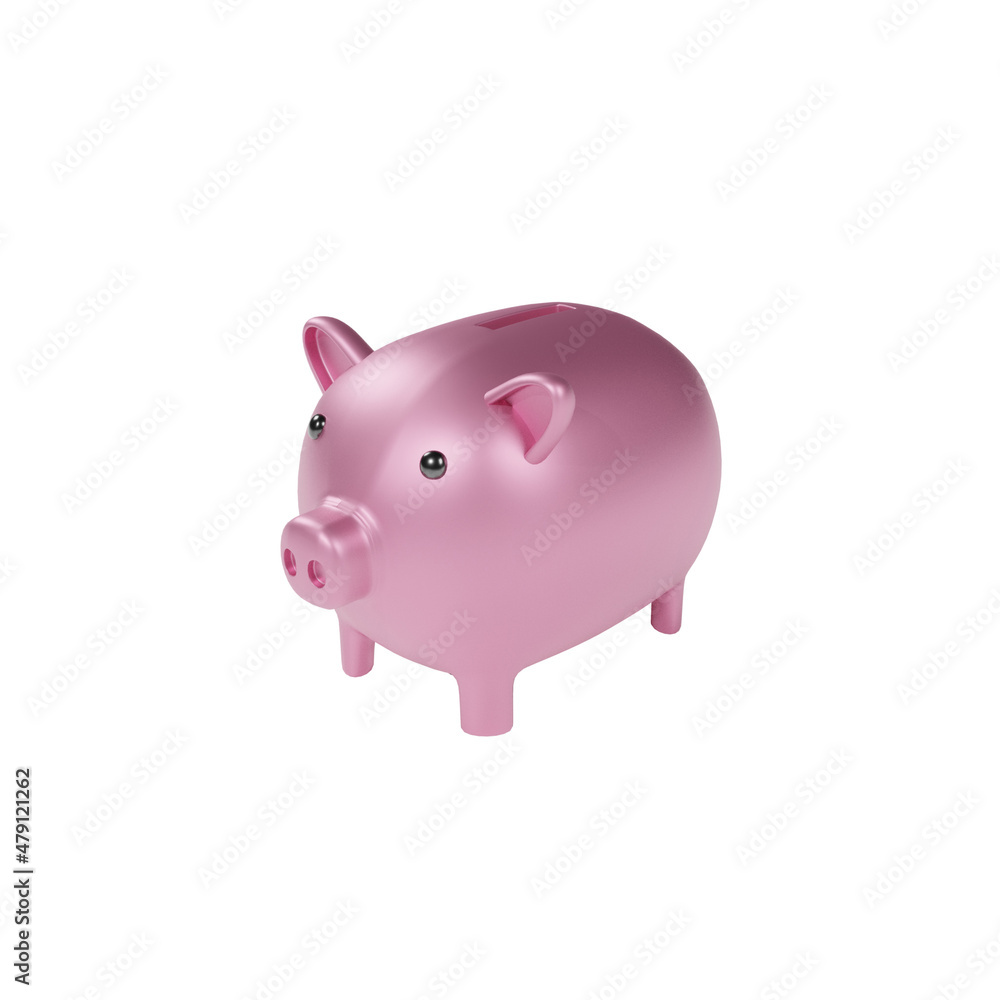 3D rendering Piggy bank front view isolated on white background (Closeup)