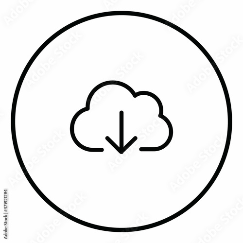 Cloud download line icon inside circle, download information, files, black outline, line icons.