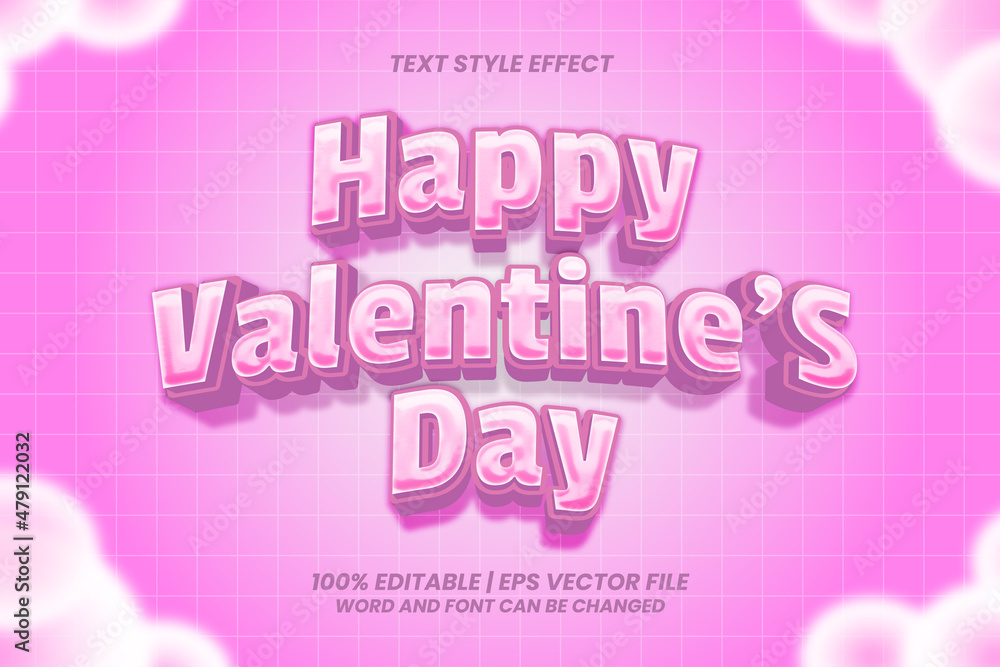 Fototapeta premium Editable text effect - Happy Valentine Day Cute pink 3d Style