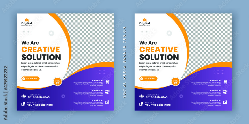 We are creative solution digital business marketing social media banner and minimalist square flyer poster. promotional mockup photo vector frame and fully editable vector web banner template We are creative solution digital business marketing social media banner and minimalist square flyer poster. promotional mockup photo vector frame and fully editable vector web banner template