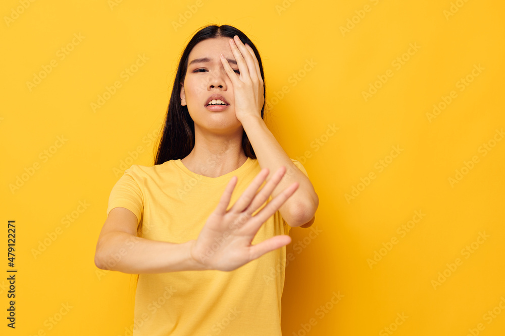 Portrait Asian beautiful young woman posing emotions problems studio studio model unaltered Portrait Asian beautiful young woman posing emotions problems studio studio model unaltered