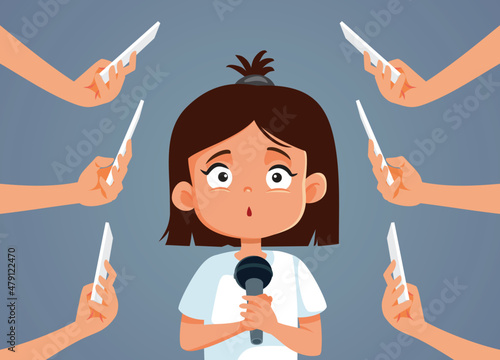Shy Girl Having a Stage Fright Moment Vector Cartoon Illustration