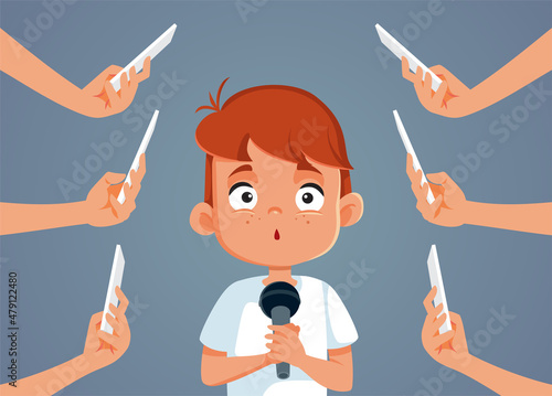 Shy Boy Having a Stage Fright Moment Vector Cartoon Illustration
