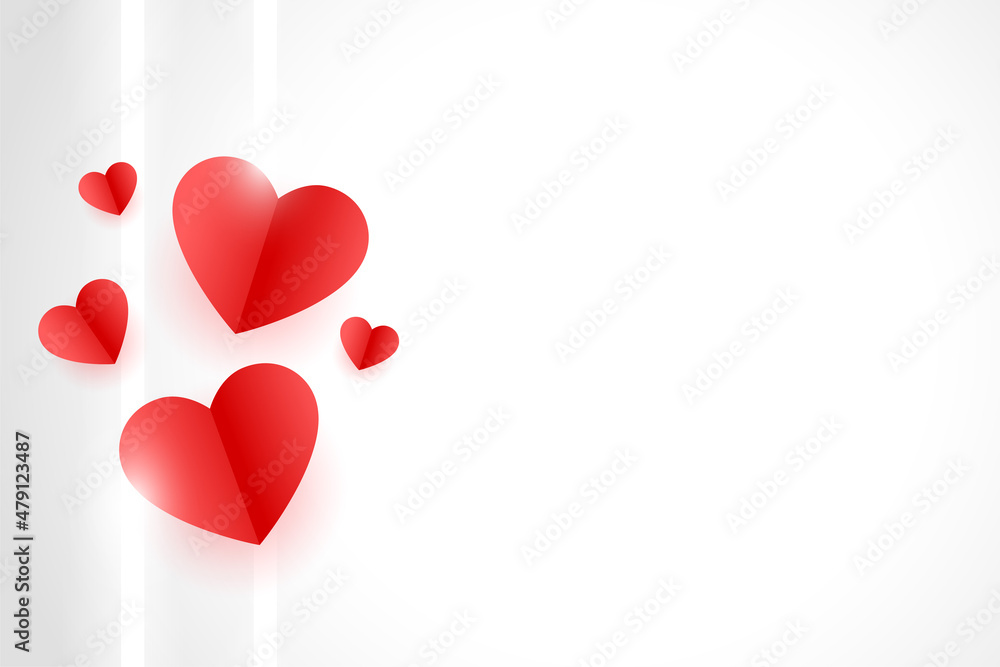 lovely red paper hearts on white background with neon lights