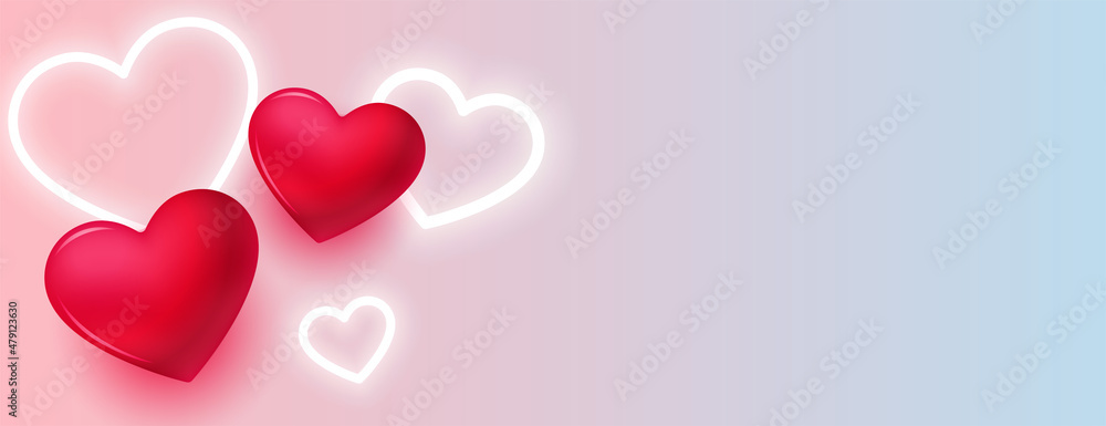 lovely 3d and neon hearts wide valentines day banner