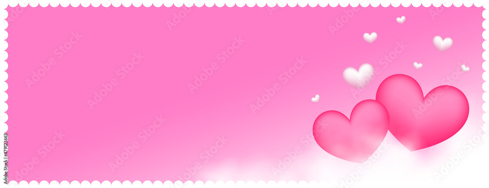 pink valentines day banner with two hearts and text space