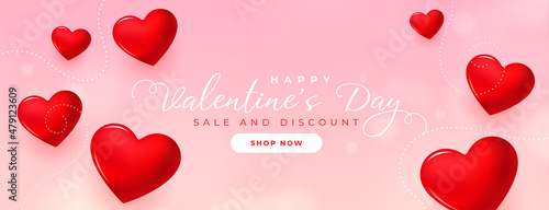 valentines day sale banner with red hearts