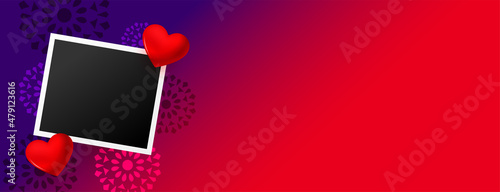 love hearts colorful banner with photo frame and red hearts