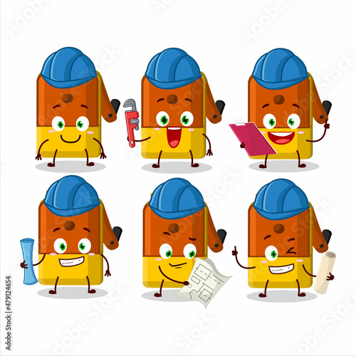 architect orange pencil sharpener table cute mascot character with pliers