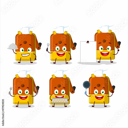 Cartoon character of orange pencil sharpener table with various chef emoticons