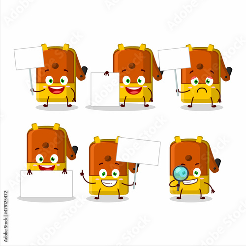 Orange pencil sharpener table cartoon character bring information board