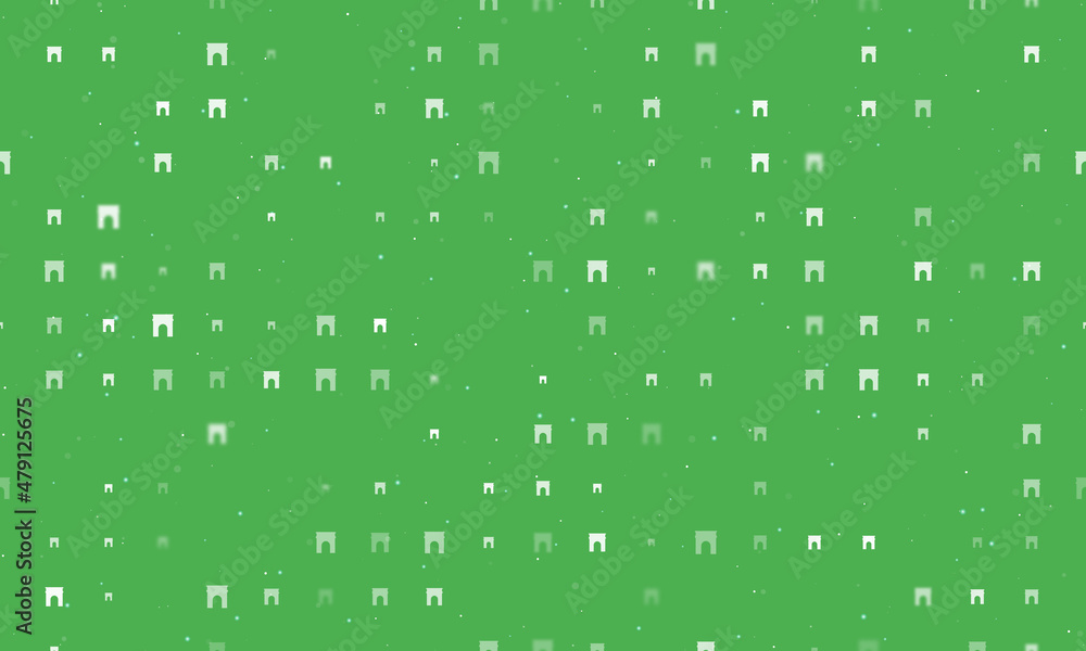 Seamless background pattern of evenly spaced white arch symbols of different sizes and opacity. Vector illustration on green background with stars Seamless background pattern of evenly spaced white arch symbols of different sizes and opacity. Vector illustration on green background with stars