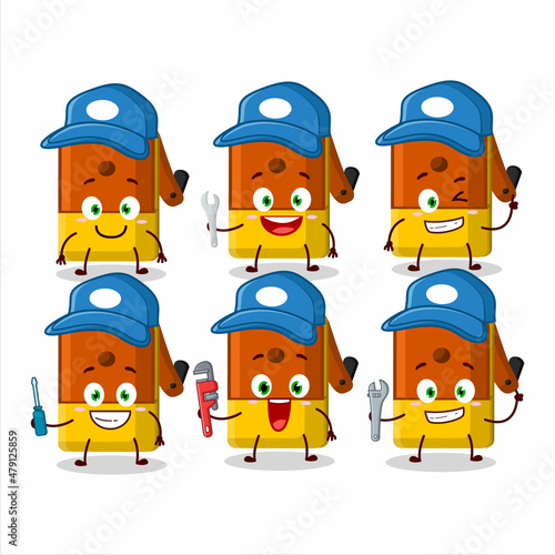 mechanic orange pencil sharpener table cute mascot character with pliers