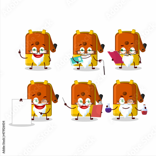 Professor orange pencil sharpener table academic cartoon character working on laboratory