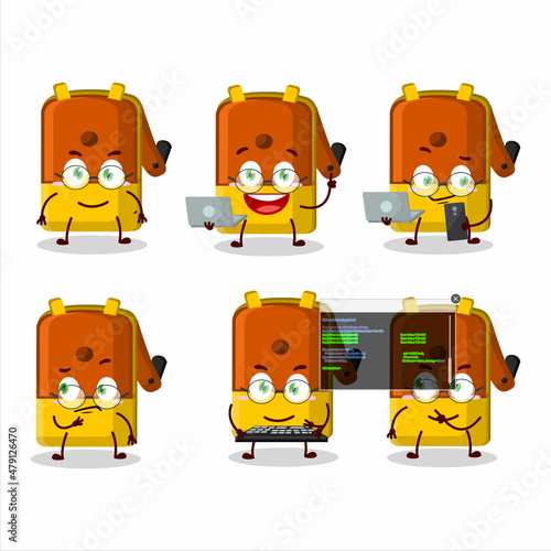 Orange pencil sharpener table Programmer cute cartoon character with