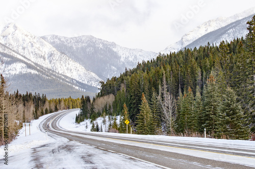 Driving into the Canadian Rockies in Winter
