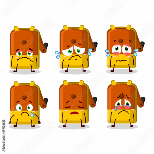 Orange pencil sharpener table cartoon character with sad expression