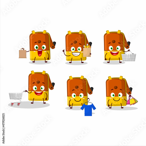 A Rich orange pencil sharpener table mascot design style going shopping