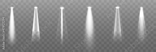 Set of spotlight white lights for lighting and presentations vector illustrations.