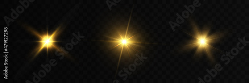 A set of effects of lights, lights and sparks. Abstract golden lights isolated on transparent background. For vector illustrations.