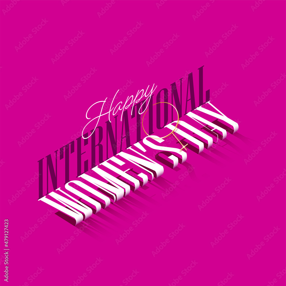 Stylish Happy International Women's Day Font With Golden Female Gender Sign On Pink Background.
