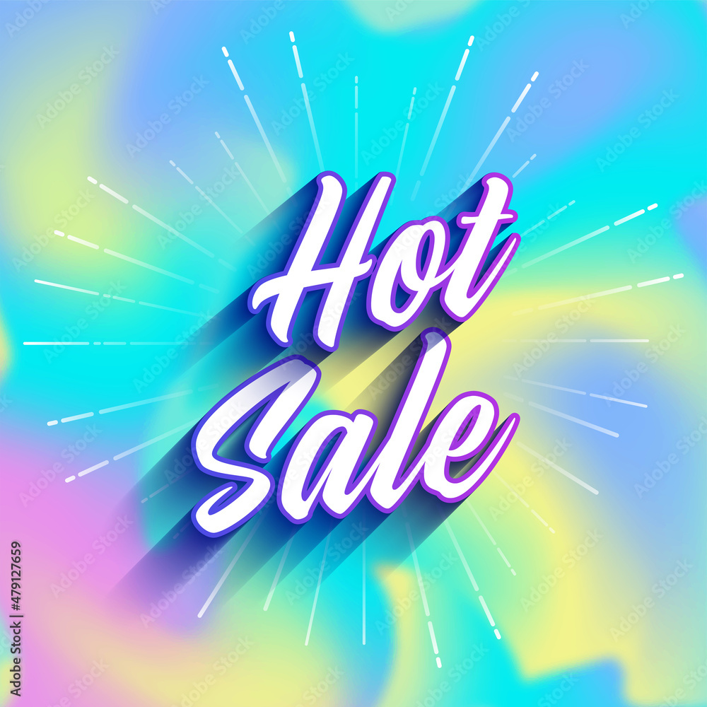 Sticker Style Hot Sale Font On Gradient Blurred Fluid Art Or Twirl Liquid Background.