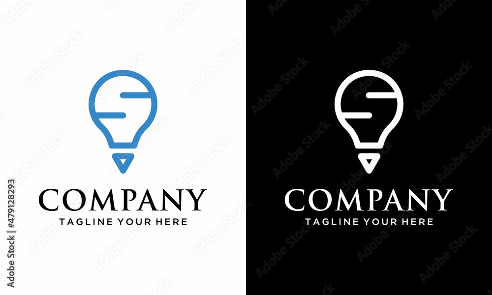Linear Hand Drawn Light Bulb with Initial Letter S underside. Usable for Business, Electricity, Industrial and Technology Logos. Flat Vector Logo Design Template Element. on a black and white backgr Linear Hand Drawn Light Bulb with Initial Letter S underside. Usable for Business, Electricity, Industrial and Technology Logos. Flat Vector Logo Design Template Element. on a black and white backgr