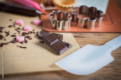 Valentine's handmade sweets ingredients and tools free space バレンタイン お菓子作りの材料と道具