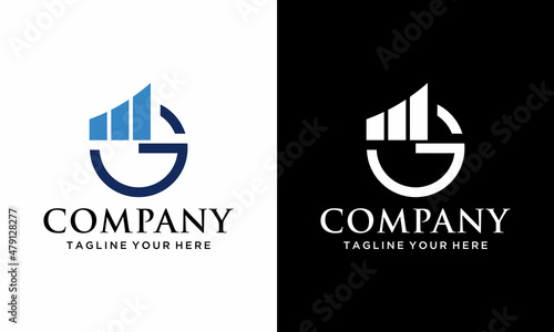G initial circle company or financial logo blue design vector template. on a black and white background.