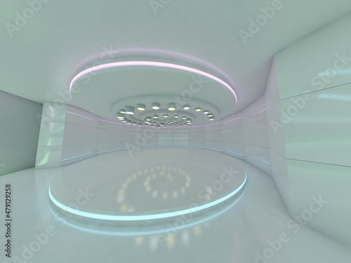 Simple empty room interior with lamps. 3D
