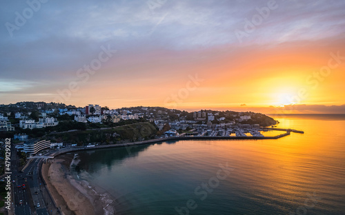 View over Torquay Marina from a drone in sunrise time, Torbay, Devon, England, Europe