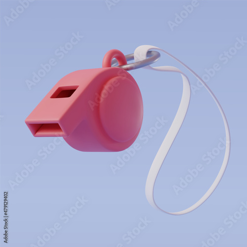 Vector Illustration of Referee Pink Whistle mockup, Realistic 3D style model. Eps 10 Vector.