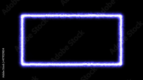 Neon rectangle banner. Abstract neon, led square, border. Futuristic colorful. Glow purple light. Modern Neon Glowing Rectangle Frame Shaped Lines purple Colored Lights In a black background