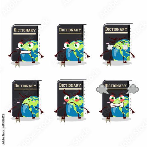 Dictionary book cartoon character with various angry expressions