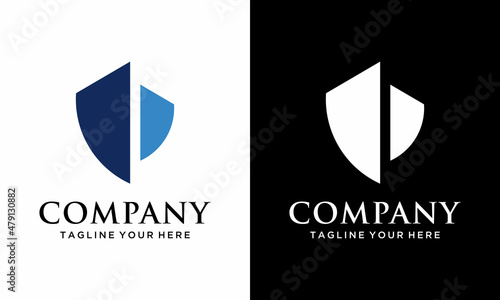 Shield logo design concept vector template. on a black and white background.