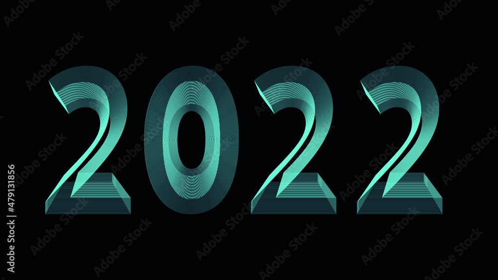 The word 2022 written blue gradient neon light glowing in the dark. Concept for new year 2022. The word 2022 written blue gradient neon light glowing in the dark. Concept for new year 2022.