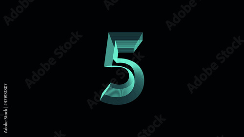 number Five, digital symbol, Blue gradient Neon Light glowing in the dark. Vector digit 5 wireframe concept.
