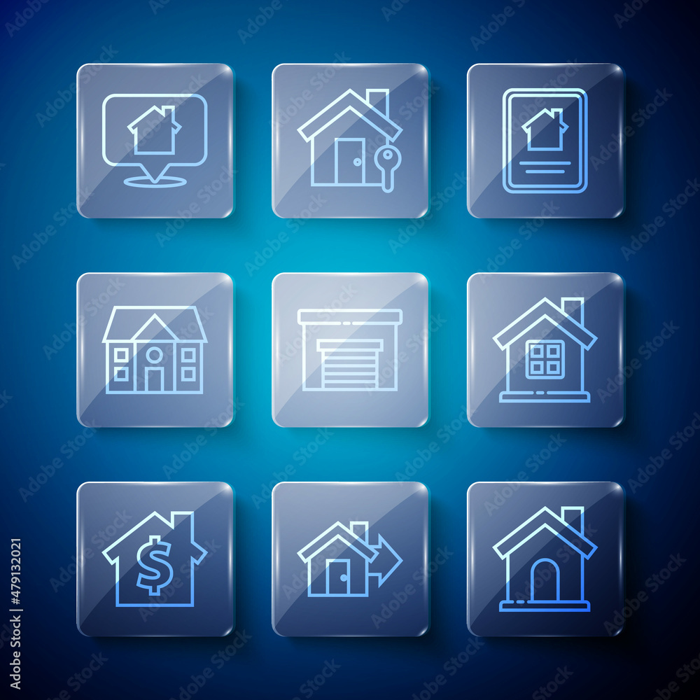 Set line House with dollar symbol, Sale house, Online real estate, Garage, Location and icon. Vector Set line House with dollar symbol, Sale house, Online real estate, Garage, Location and icon. Vector