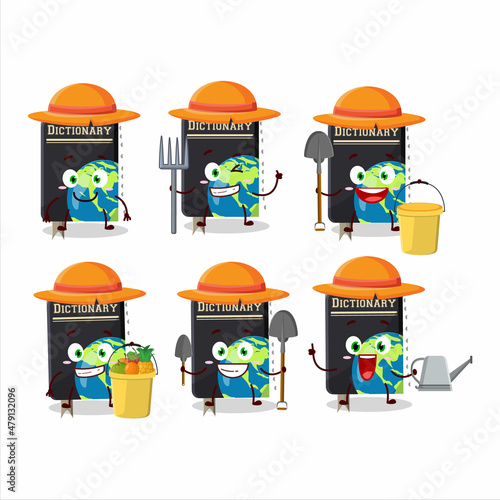 Farmer dictionary book cute mascot character with fork