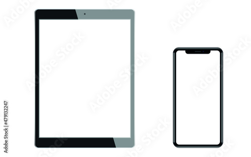 Modern digital tablet and smartphone. Screen of modern Digital Tablet and Smart Phone Isolated on White. Vector illustration