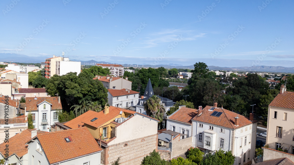 top view of the city Perpignan in Pyrenees-Orientales France